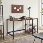 VASAGLE ALINRU Computer Desk 55.1-Inch Long Home Office Desk for Study Writing Desk with 2 Shelves on Left or Right Steel Frame Industrial Rustic Brown and Black ULWD55X