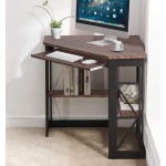VECELO Desk with Keyboard Corner Computer Writing Shelves Compact Home Office,Rustic Natural Brown
