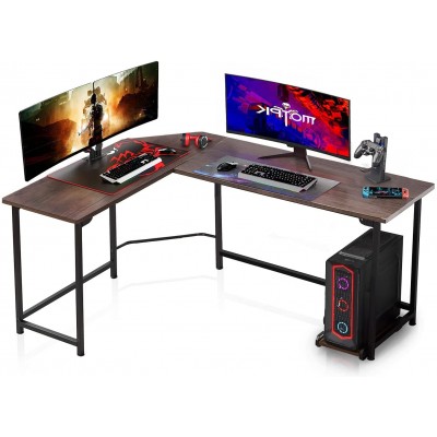 VECELO L-Shaped Corner CPU Stand Study Writing Table Workstation Gaming Computer Desk for Home Office,Coffee 66"x 18"x 29"