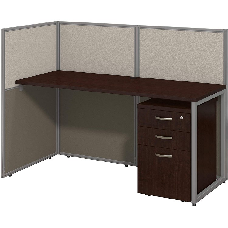 Bush Business Furniture Easy Office Cubicle Desk with File Cabinet and Open Panels Workstation 60W x 45H Mocha Cherry Satin
