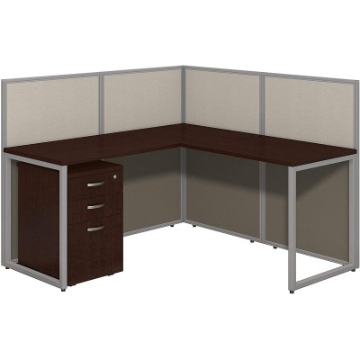 Bush Business Furniture Easy Office L Shaped Cubicle Desk with File Cabinet 60W x 45H Mocha Cherry Satin