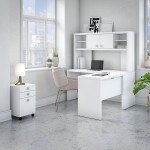 Bush Business Furniture Office by Kathy Ireland Echo L Shaped Desk with Hutch and Mobile File Cabinet Pure White