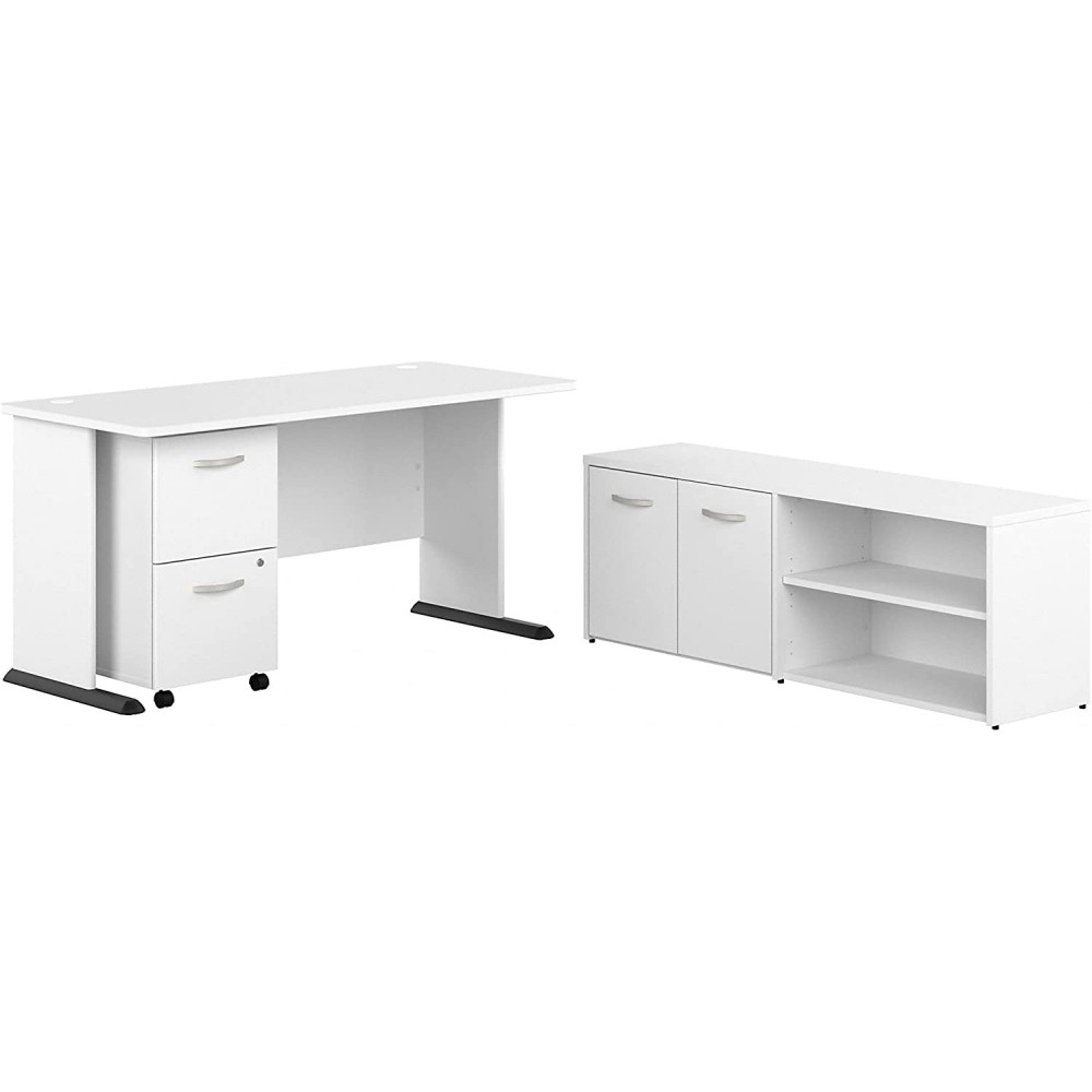 Bush Business Furniture Studio A Computer Desk with Mobile File Low Storage Cabinet 60W White
