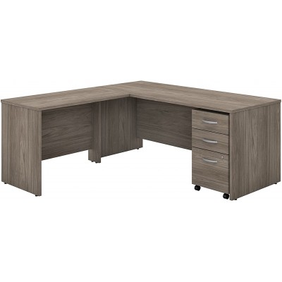 Bush Business Furniture Studio C L Shaped Desk with Mobile File Cabinet and Return 72W x 30D Modern Hickory