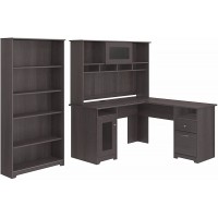 Bush Furniture Cabot L Shaped Desk with Hutch and 5 Shelf Bookcase