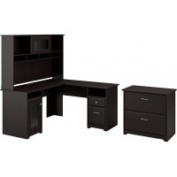 Bush Furniture Cabot L Shaped Desk with Hutch and Lateral File Cabinet in Espresso Oak