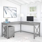 Bush Furniture Key West L Shaped Desk with 2 Drawer Mobile File Cabinet 60W Cape Cod Gray