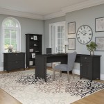 Bush Furniture Salinas L Shaped Desk with Lateral File Cabinet and 5 Shelf Bookcase 60W Vintage Black