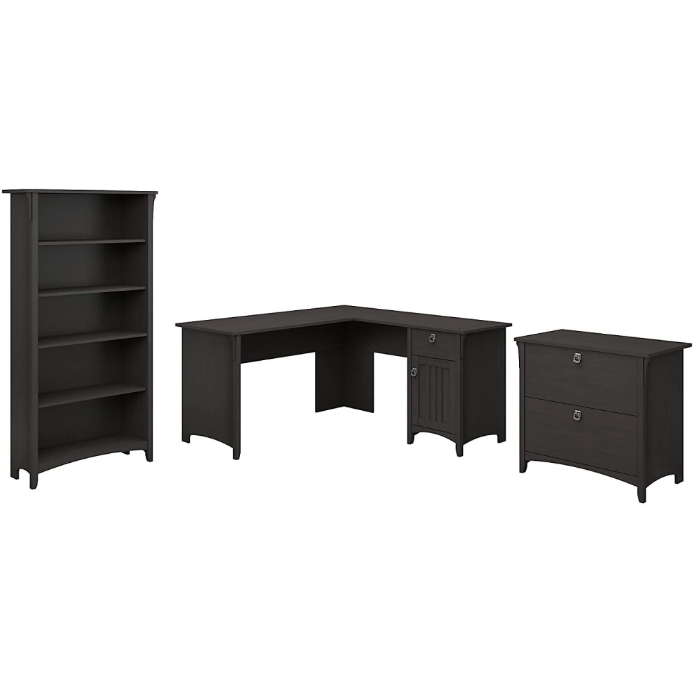 Bush Furniture Salinas L Shaped Desk with Lateral File Cabinet and 5 Shelf Bookcase 60W Vintage Black