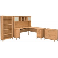 Bush Furniture Somerset 72W L Shaped Desk with Hutch Lateral File Cabinet and Bookcase