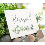 Calendars and More Elegant Eucalyptus Reserved Card Signs for Wedding Ceremony & Reception Chairs Rows or Tables Ultra Thick 3 Ply Stock with Pearl Core Canvas Texture 8 Pack No Holes Ribbon