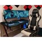 Homall Racing PU Leather Swivel Chair and 43.6 Inch Z Shaped Computer Desk Table Gaming Home Office Furniture Sets White