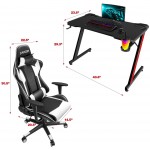 Homall Racing PU Leather Swivel Chair and 43.6 Inch Z Shaped Computer Desk Table Gaming Home Office Furniture Sets White