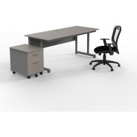 Linea Italia 1 Person Office Computer Desk 2 Drawer File Cabinet & Ergonomic Chair Work at Home Bundle | Easy to Assemble Furniture 72" x 30" x 30" Ash