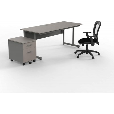 Linea Italia 1 Person Office Computer Desk 2 Drawer File Cabinet & Ergonomic Chair Work at Home Bundle | Easy to Assemble Furniture 72" x 30" x 30" Ash