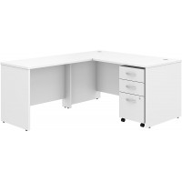 Studio C 60W x 30D L Shaped Desk with Mobile File Cabinet and 42W Return in White