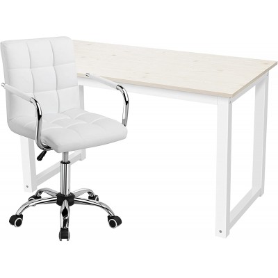 Yaheetech Computer Desk and Chair Set Writing Study Table Dining Table for Home Office PC Laptop Cart Workstation & White Desk Chairs with Wheels Armrests Modern PU Leather Office Chair