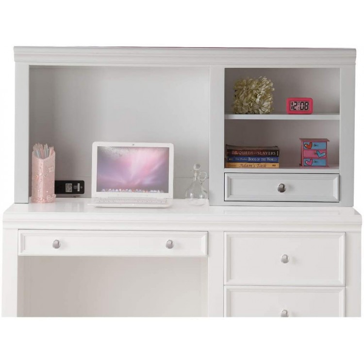 Benjara Wooden Computer Hutch with Two Open Shelves White