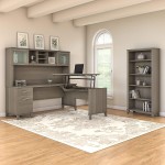 Bush Furniture Somerset 72W 3 Position Sit to Stand L Shaped Desk with Hutch and Bookcase in Ash Gray