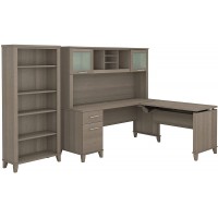 Bush Furniture Somerset 72W 3 Position Sit to Stand L Shaped Desk with Hutch and Bookcase in Ash Gray