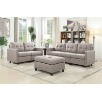 5 Seater Sectional Couch Modern Fabric Modular Loveseat with 3-Seater Sofa and Ottoman for Living Room Tan