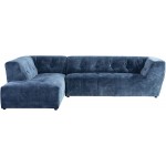 Acanva Luxury Mid-Century Velvet Tufted Low Back Sofa Set L-Shape 2-Piece Living Room Couch 113" W Left Hand Facing Sectional Blue