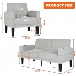 AILEEKISS 2 Piece Living Room Sofa Set 56" W Loveseat Sofas Sets with 2 USB and Removable Armrests Modern Fabric 2 Pcs Sectional Couches Set for Apartment Small Space 2-Seat+1-Seat Light Grey