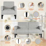 AILEEKISS 2 Piece Living Room Sofa Set 56" W Loveseat Sofas Sets with 2 USB and Removable Armrests Modern Fabric 2 Pcs Sectional Couches Set for Apartment Small Space 2-Seat+1-Seat Light Grey