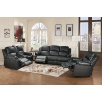 Beverly Fine Funiture Bonded Leather Drop Down Table 5 1 Black 3 Piece Recliner Set Sofa Loveseat and Chair