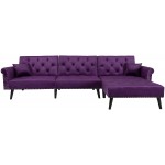 Convertible Sectional Sofa Bed L-Shaped Reversible Reclining Velvet Sofa with 3 Seats and Pillows for Living Room Small Apartment Spaces Furniture Set Purple