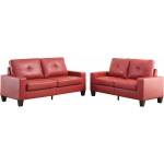 Cotoala 2 Piece Living Room Sectional Sofa Sets Modern Tufted Back Upholstered Couch Furniture Track Arm Classic Mid-Century Style Three-Seat Chair & Loveseat PU Red