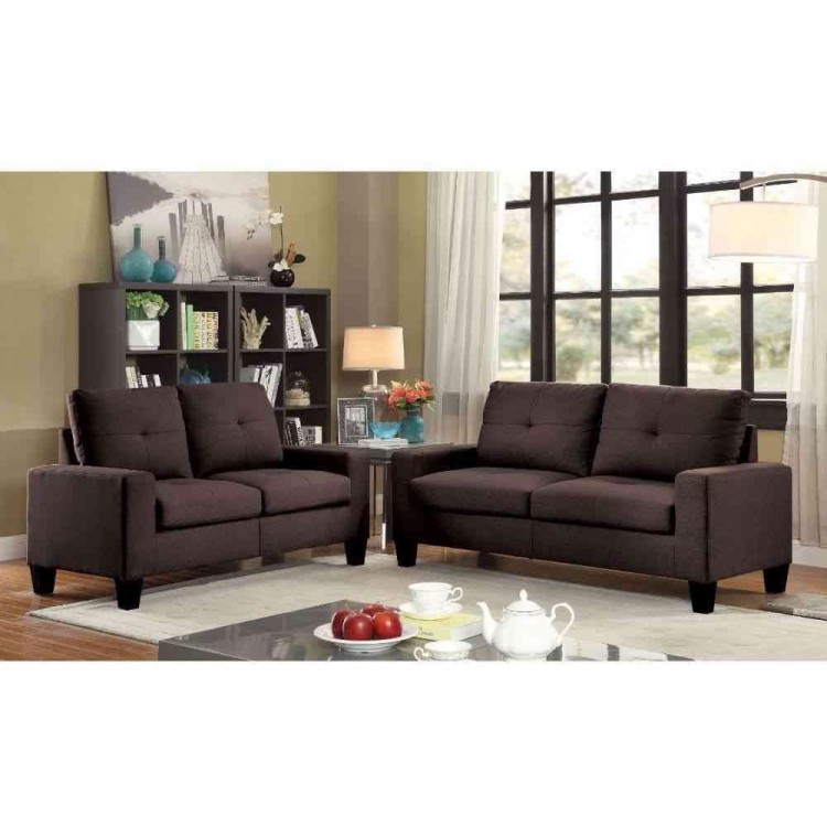Cotoala 2 Piece Living Room Sectional Sofa Sets Modern Tufted Back Upholstered Couch Furniture Track Arm Classic Mid-Century Style Three-Seat Chair & Loveseat Chocolate