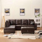 GAOPAN 2021 Faux Leather Tufted Cushions Sectional Sofa Couch Easy to Assemble for Home Living Room Furniture Set,L-Shape 5 Seater PU Corner Sofá W Left Chaise Lounge and Storage Ottoman,Brown