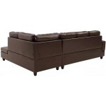 GAOPAN 2021 Faux Leather Tufted Cushions Sectional Sofa Couch Easy to Assemble for Home Living Room Furniture Set,L-Shape 5 Seater PU Corner Sofá W Left Chaise Lounge and Storage Ottoman,Brown