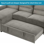 GAOPAN 82.5" Microfabric Sectional Sofa with Reversible Storage Chaise Lounge & 6 Side Pockets L-Shaped Corner Sofá W Pull-Out Sleeper Couch Bed Sofabed for Living Room Furniture Set,Grey