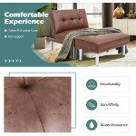 Giantex Convertible Single Sofa with Ottoman Modern Futon and Couch Set with Footrest Living Room Furniture Tufted Chaise Lounge Sleeper for Apartment Brown