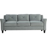 HUIJU Button 3 Piece Sectional Living Room Furniture Set Couch Loveseat Single Chair Sofa Tufted Cushions Light Gray