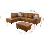 Lifestyle Furniture 3 Piece Sectional Sofa Couch Set L-Shaped Modern Sofa with Chaise Storage Ottoman and Pillows,Faux Leather Right Facing.