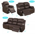 Lifestyle Furniture 3-Pieces Reclining Living Room Sofa Set Recliner Sofa Loveseat Chair Set Bonded Leather Recliner,Brown