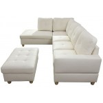 Lifestyle Furniture Sectional Sofa Set for Living Room Leather Sectional Reversible Chaise Sofa 3-Set with Storage Ottoman White Left Hand