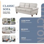 Luxury Faux Leather Sofa Yoglad Scroll Arms Couch with Cushion Back Futon with Wooden Legs Contemporary Settee Furniture for Living Room Apartment Reception 2+3 Seat Sofa Set Light Grey