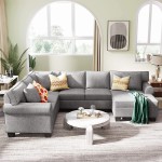 Merax Sectional Couch Sofa for Home and Apartment be Made of Modern Fabric Materials,3 Pillows Included Grey_U Shape