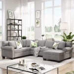 Merax Sectional Couch Sofa for Home and Apartment be Made of Modern Fabric Materials,3 Pillows Included Grey_U Shape