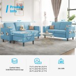 Mjkone Convertible Sectional Sofa Couch with Storage Ottoman 3 Pcs Couch Set with Storage Pockets Sectional Couches for Living Room 3-Seater + Ottoman + 1-Loveseat Light Blue