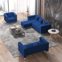 Mjkone Living Room Sets Furniture Sectional Couches for Living Room Comfortable Sectional Sofas for Living Room Sofa Sets Suitable for Halls Reception Rooms Velvet Blue