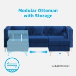 Mjkone Sectional Sofa with Chaise Lounge Couches for Living Room L-Shaped Couch with Storage Ottoman Sectional Couch for Small Living Room Apartment and Small Space Velvet Blue