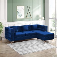 Mjkone Sectional Sofa with Chaise Lounge Couches for Living Room L-Shaped Couch with Storage Ottoman Sectional Couch for Small Living Room Apartment and Small Space Velvet Blue