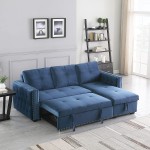 Morden Fort Velvet Reversible Sleeper Sectional Sofa L-Shape 3 Seat Sectional Couch with Storage Blue