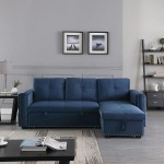 Morden Fort Velvet Reversible Sleeper Sectional Sofa L-Shape 3 Seat Sectional Couch with Storage Blue