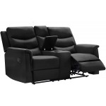 Recliner Chair PU Leather Recliner Sofa Loveseat Living Room Chair Modern Recliner Seat with Console Slate,Double Reclining Sofa with Cup Holder,2-Seater with Flipped Middle Backrest